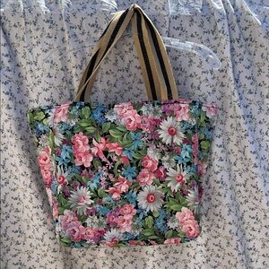 Handcrafted Floral Tote Bag with Black Straps